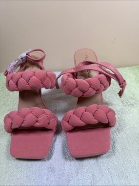 Fashion Nova Dusty Pink Braided Block Heel Sandals